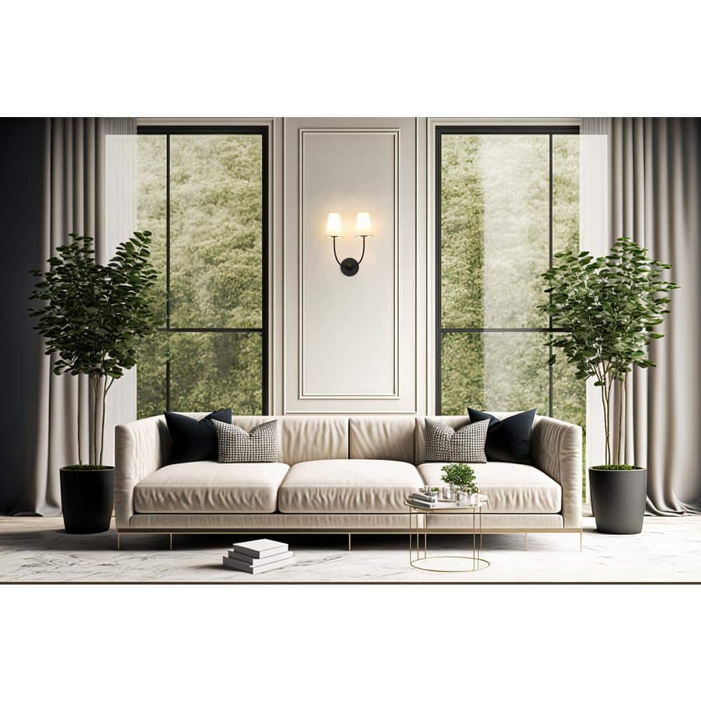 Matte Black and White 2-Light Wall Sconce