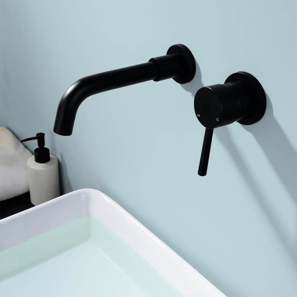 Matte Black Wall Mounted Single Handle Bathroom Faucet