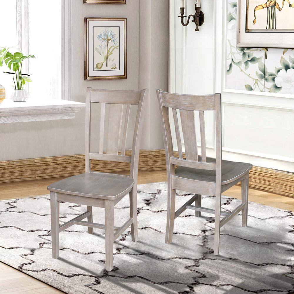 Set of 2 Washed Gray High Back Wood Dining Chairs