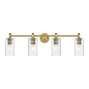 Crown Point 33.88 in. 4-Light Brushed Brass Vanity Light with Glass Shade