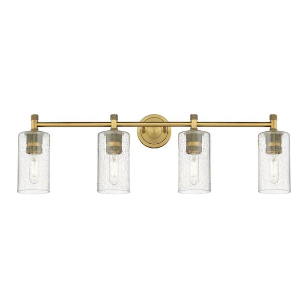 Innovations Crown Point 33.88 in. 4-Light Brushed Brass Vanity Light with Glass Shade