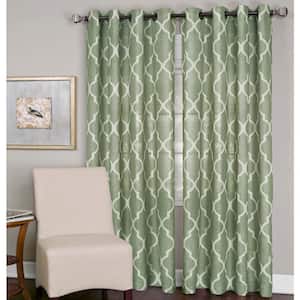 Spa Green Trellis Grommet Room Darkening Curtain - 52 in. W x 120 in. L