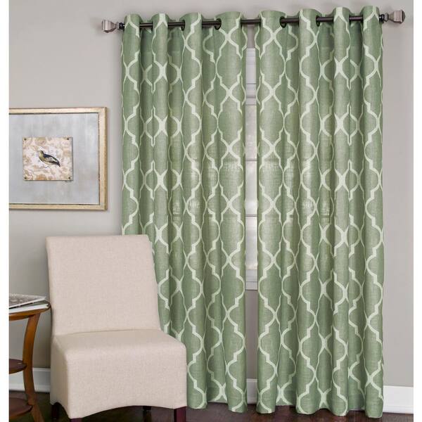 Elrene Spa Green Trellis Grommet Room Darkening Curtain - 52 in. W x 120 in. L