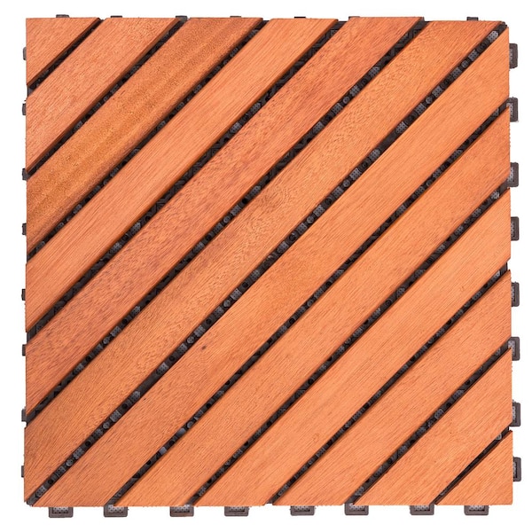 HOTEBIKE Eucalyptus Interlocking Wooden Deck Tile in Brown (Set of 10)