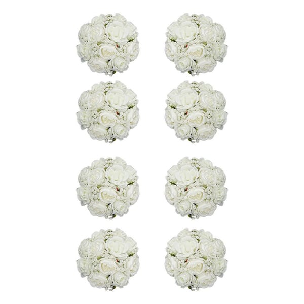 3.9 in. White Indoor Silk Artificial Rose Flower Wedding Centerpieces for Tables Decorations (Set of 10)