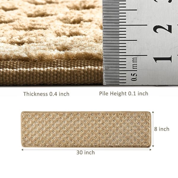 Mini Diamond Trellis Dark Beige 8 in. x 30 in. Carpet Stair Tread Cover Protector Low Pile Mat Rug Tape Free Set of 12