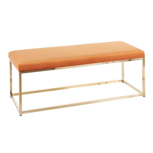 Lumisource 18 x 48 x 18 Zenn Orange Contemporary Bench in Velvet and Gold Metal