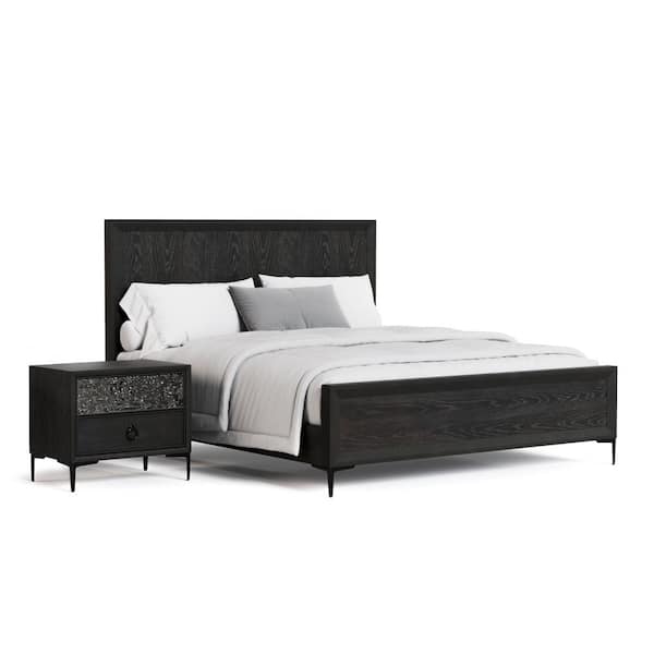 Jolt 2-Piece Espresso Wood King Panel Bedroom Set with Nightstand
