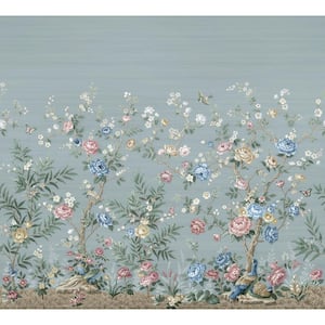 Winter Chinoiserie Robin's Egg Blue Flowers Wall Mural Sample