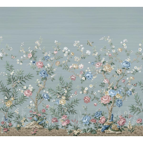 REMIX WALLS Winter Chinoiserie Robin's Egg Blue Flowers Wall Mural Sample