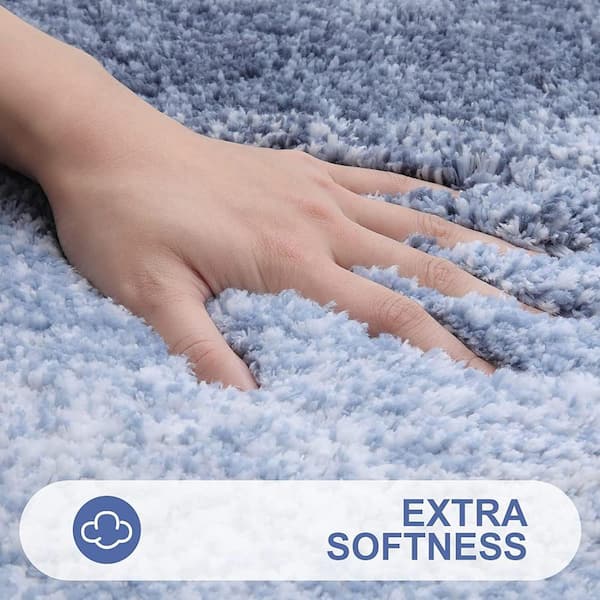 Afoxsos 30 in. x 20 in. Blue Stripe Microfiber Rectangular Shaggy Bath Rugs