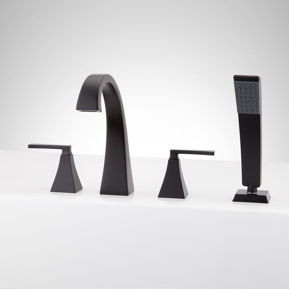Matte Black Double Handle Roman Tub Faucet with Hand Shower
