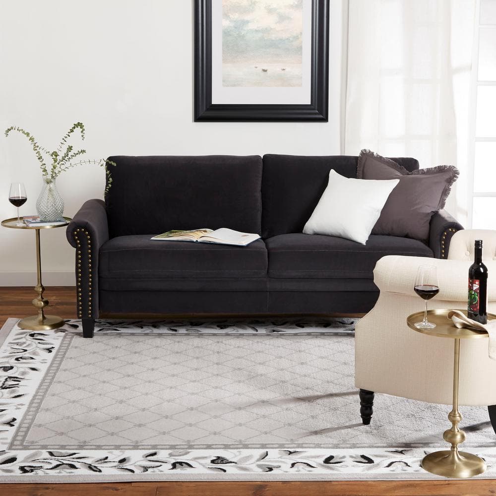 Grey and Ivory Rectangular Traditional Floral Area Rug