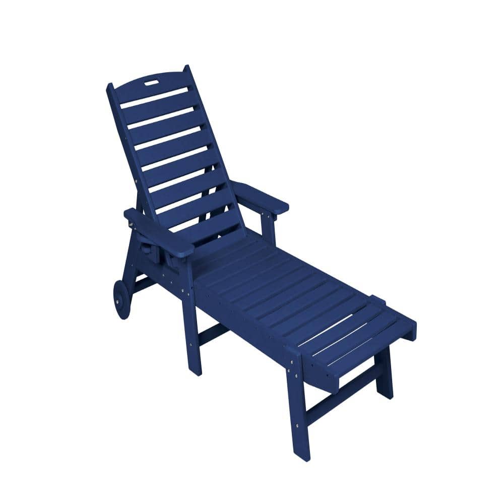 28.74 in. W x 38.17 in. H HDPE Oversized Outdoor Chaise Lounge,5 Positions,Wheels,Cup Holder,Wood Texture Navy Blue price history on PriceWatchPro