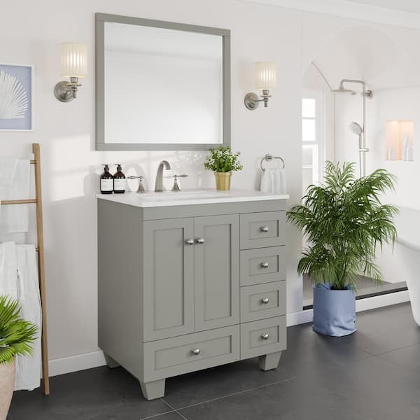 Eviva Acclaim 30 in. W x 22 in. D x 34 in. H Single Sink Transitional Bath Vanity in Gray with White Carrara Quartz Top