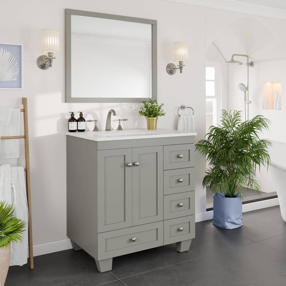 Gray 30" Freestanding Bathroom Vanity with White Quartz Top