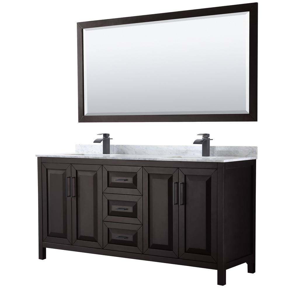 Daria 72 in. W x 22 in. D x 35.75 in. H Double Bath Vanity in Dark Espresso w/White Carrara Marble Top and 70 in. Mirror price history on PriceWatchPro