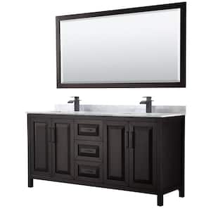 72 in. W x 22 in. D x 35.75 in. H Double Bath Vanity in Dark Espresso with White Carrara Marble Top and 70 in. Mirror
