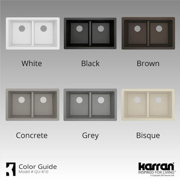 Karran QU-810 PK1 32 inch Undermount Double Bowl 50/50 Quartz Kitchen Sink Kit in White