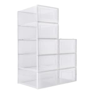 8-Pair Plastic Stackable Clear Shoe Storage Shoe Boxes, Storage Bins Shoe Container Organize, White