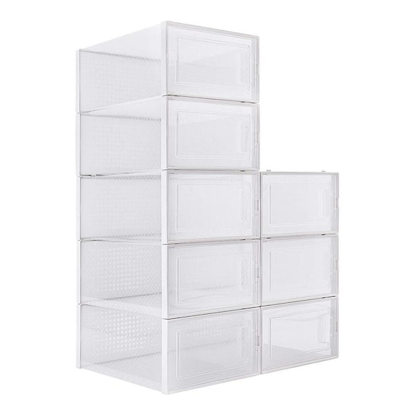 Siavonce 8-Pair Plastic Stackable Clear Shoe Storage Shoe Boxes, Storage Bins Shoe Container Organize, White