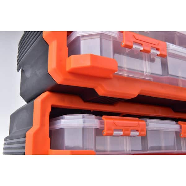 Tactix Divided Parts Tower Box - Black & Orange 15 x 7-1/4 x 12-3/4 H - Each