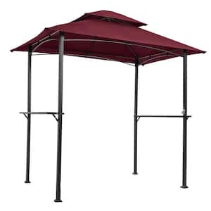 Agix 8 ft. x 5 ft. Outdoor Grill Gazebo Double Tier Soft Top Canopy and Steel Frame with Hook in Red
