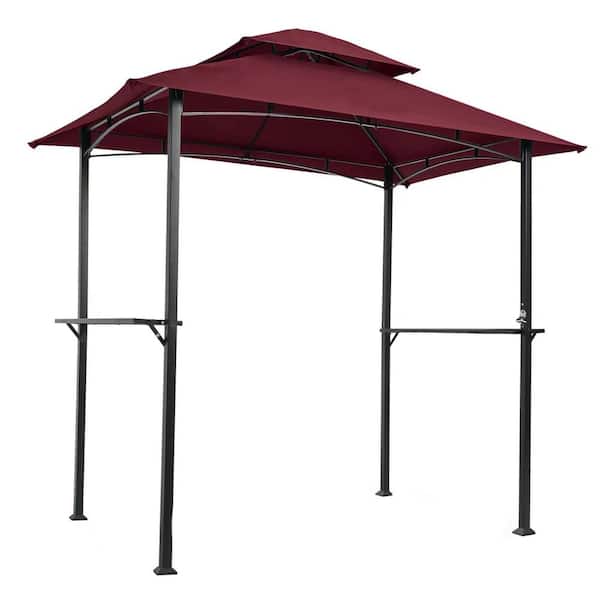 Daheat Agix 8 ft. x 5 ft. Outdoor Grill Gazebo Double Tier Soft Top Canopy and Steel Frame with Hook in Red