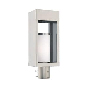 Lynmont 16.5 in. 1-Light Brushed Nickel Cast Brass Hardwired Outdoor Rust Resistant Post Light with No Bulbs Included