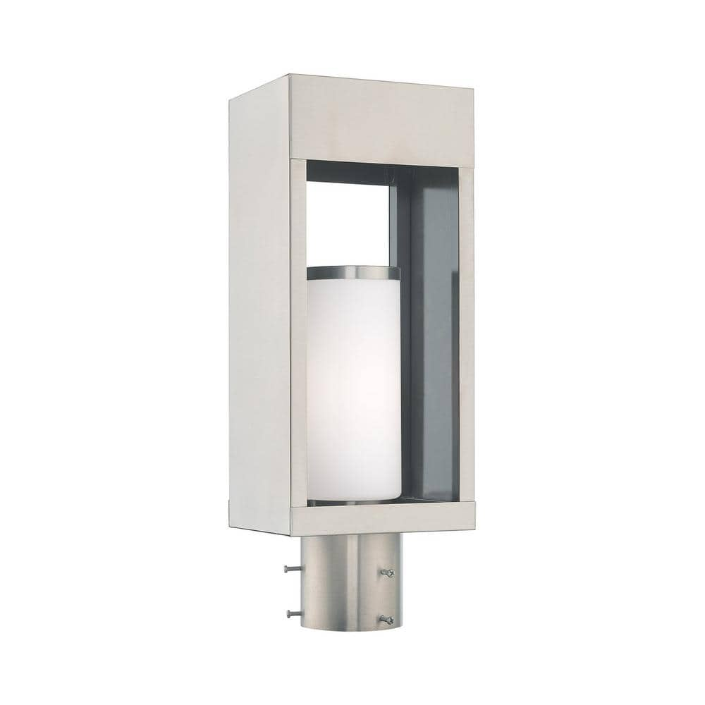 AVIANCE LIGHTING Lynmont 16.5 in. 1-Light Brushed Nickel Cast Brass Hardwired Outdoor Rust Resistant Post Light with No Bulbs Included