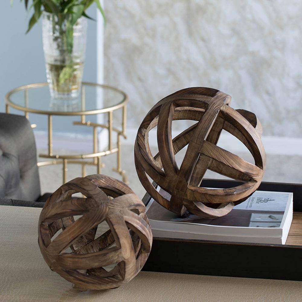 Ravello Contemporary Fir Wood 10" Decorative Orb