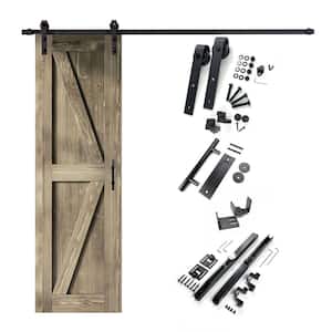 30 in. x 84 in. K-Frame Classic Gray Solid Pine Wood Interior Sliding Barn Door with Hardware Kit, Non-Bypass