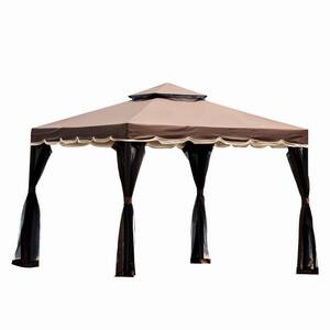 9.8 ft. x 9.8 ft. Metal Outdoor Patio Gazebo with Extended Side Shed and  LED Light in Brown LY-PG6149 - The Home Depot