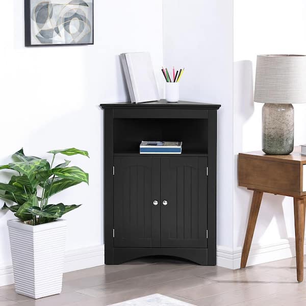 Aoibox 24 in. W x 12 in. D x 32 in. H in Coffee Assembled Floor Corner Cabinet with Doors and Shelves for Bathroom, Kitchen
