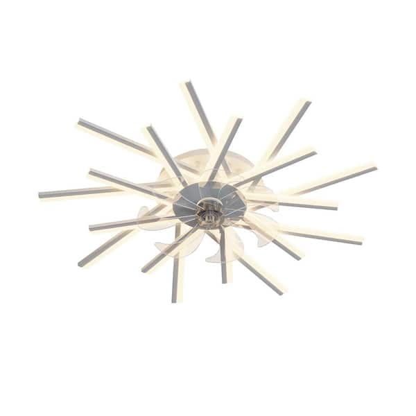 OLUZO 36 in. Indoor White Ceiling Fan with Light, Flush Mount Ceiling Fan with Remote App Control, Dimmable, 3-Color, 6-Speeds