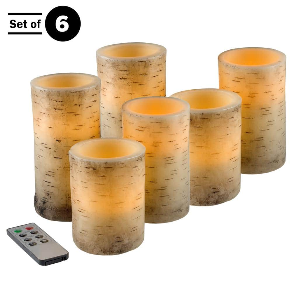 6-Pack Faux Birch Bark Battery Operated LED Candles with Remote and Flickering Light -  Lavish Home, 72-FC2008-2