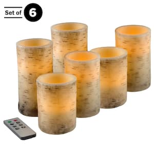 6-Pack Faux Birch Bark Battery Operated LED Candles with Remote and Flickering Light