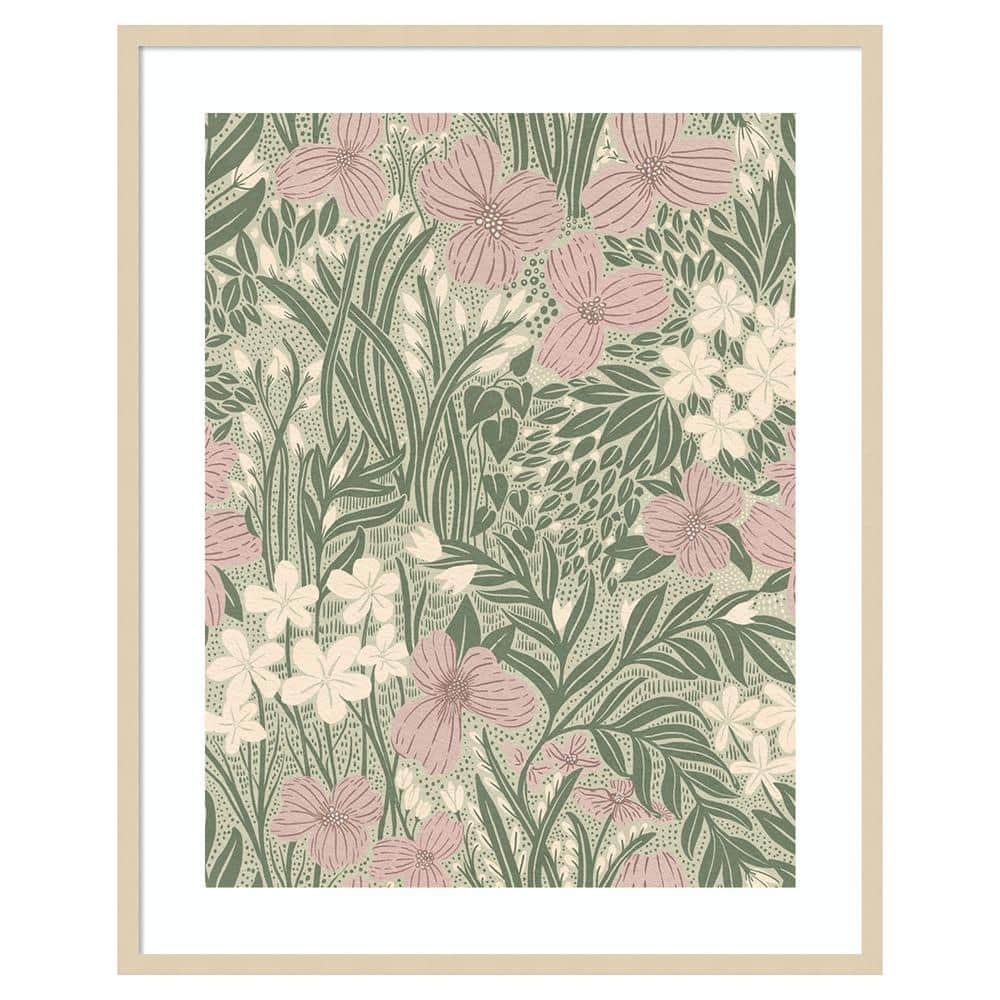 Field of Flowers Light Green Framed Botanical Print