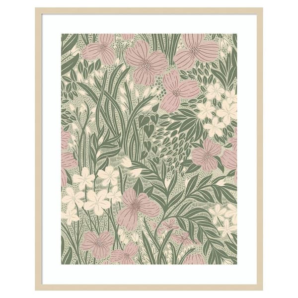 Amanti Art Field of Flowers Light Green by Katie Oshea 33 in. W x 41 in. H. Wood Framed Wall Art Print Framed in Brown