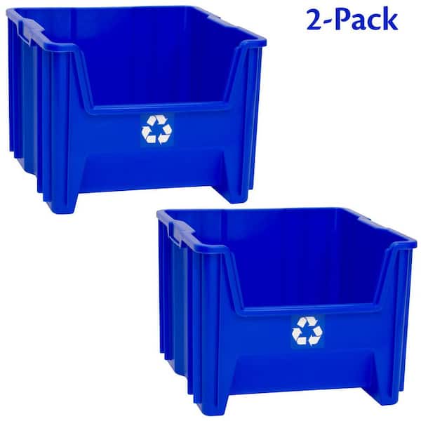 13018 Stackable Open-Front Recycling Bin Box Containers, 17 1/2 in. D x 16 1/2 in. W x 12 1/2 in. H, Blue, 2-pack