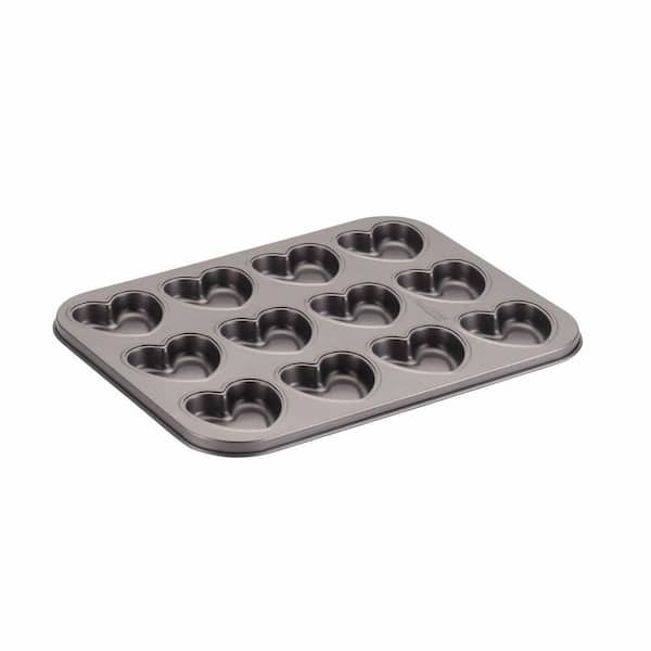 Cake Boss Novelty Nonstick Bakeware 12-Cup Heart Molded Cookie Pan in Gray