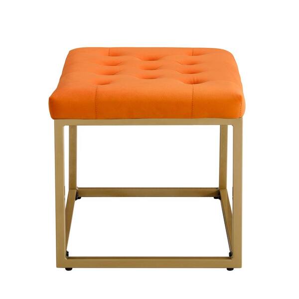 Joveco Modern PU Round Ottoman Footrest Stool with Padded Seat, Pouf Ottoman with Non-Skid Wooden Legs, Orange