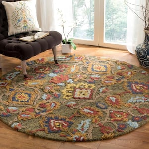 Blossom Green/Multi 10 ft. x 10 ft. Geometric Floral Round Area Rug