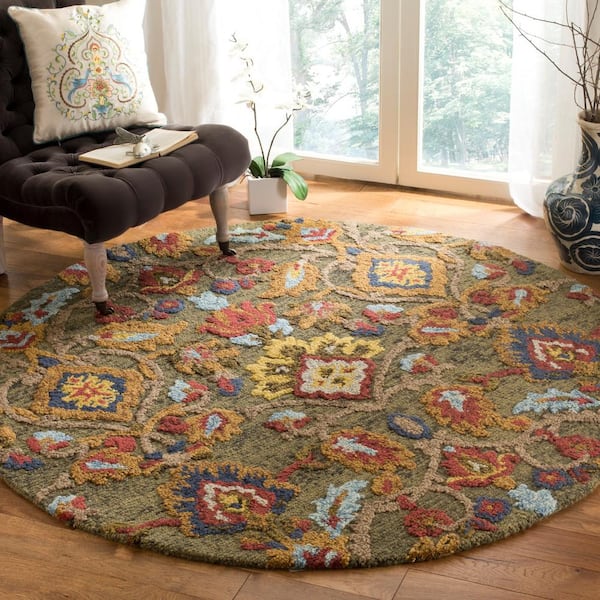 Blossom Green/Multi Doormat 3 ft. x 3 ft. Geometric Floral Round Area Rug
