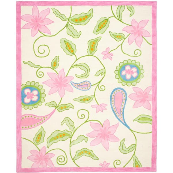 SAFAVIEH Kids Ivory/Pink 4 ft. x 6 ft. Border Area Rug