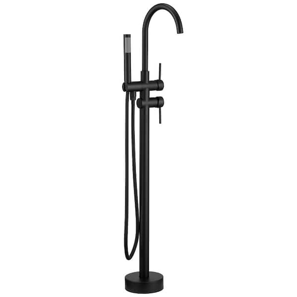 2-Handle Freestanding Tub Faucet Bathtub Filler with Hand Shower in Matte Black