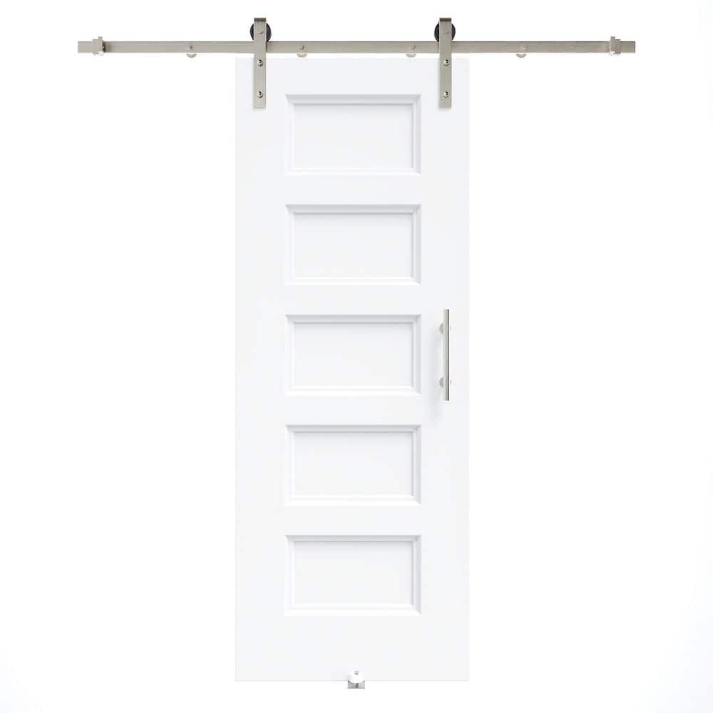 32 in. x 80 in. 5 Panel White Primed MDF No Assembly Required Easy Install Sliding Barn Door with Hardware Kit Nickel price history on PriceWatchPro