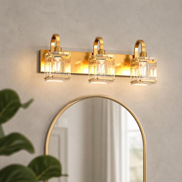24 in. 3-Light Gold Bathroom Vanity Light Clear Glass Shades Modern Wall Sconce Fixture for Bedroom Bathroom