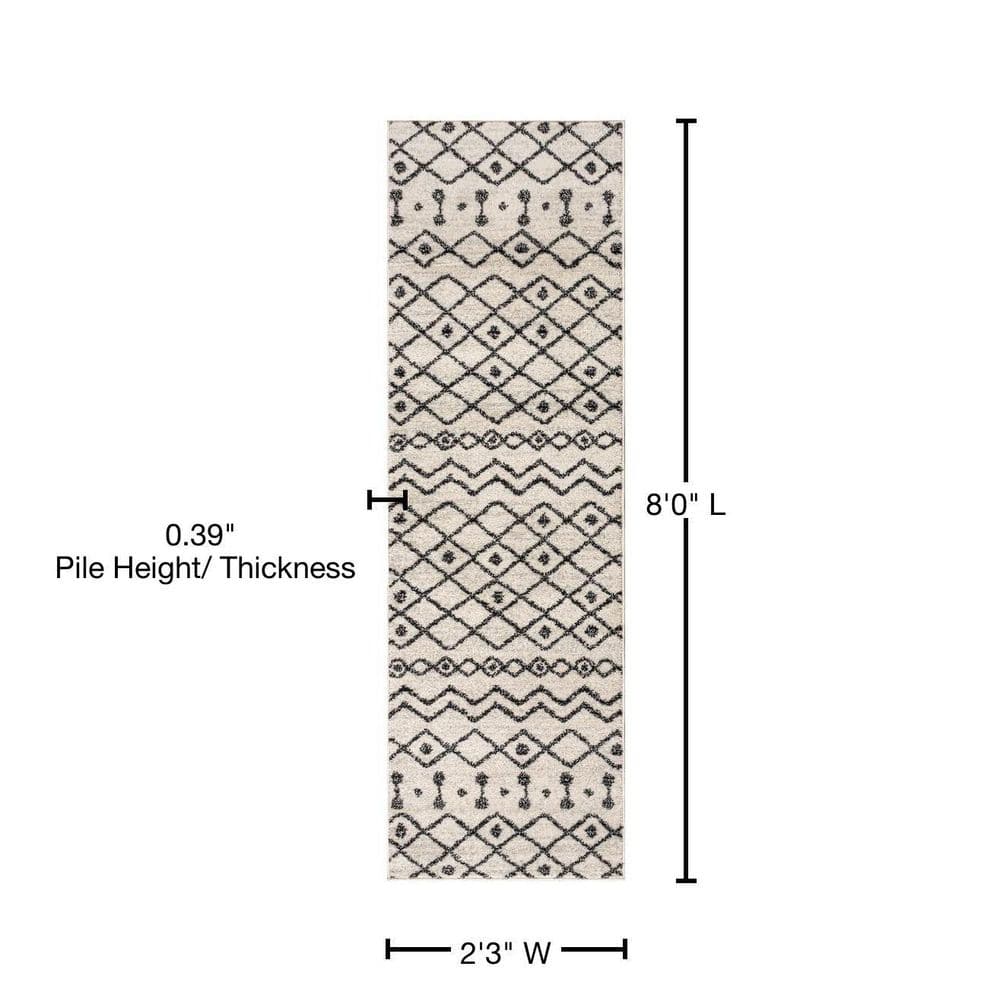 Aksil Handmade Moroccan Beni Souk 2'x8' Rug in Black/Cream