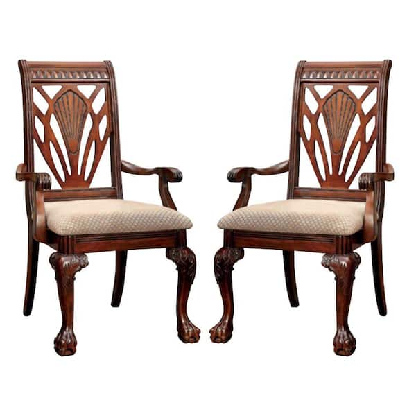 Benjara Traditional Cherry Arm Chair (Set of 2)